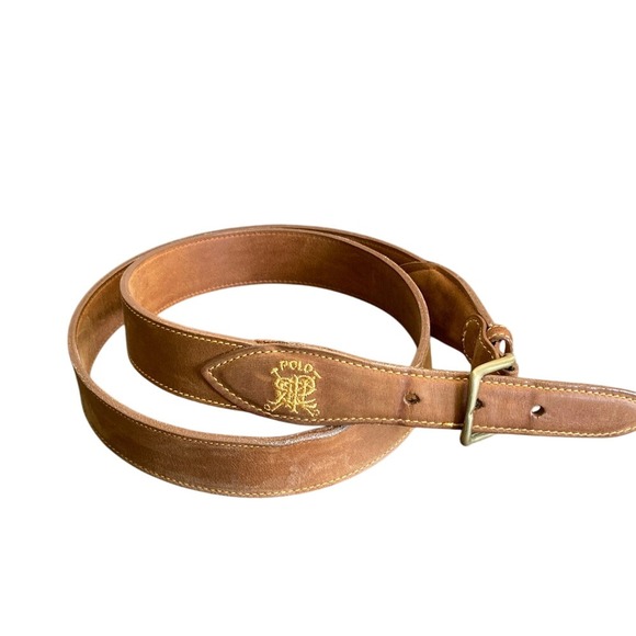 Polo by Ralph Lauren Mens Tan Leather Belt Size 38 Classic Preppy Basic - Picture 1 of 12